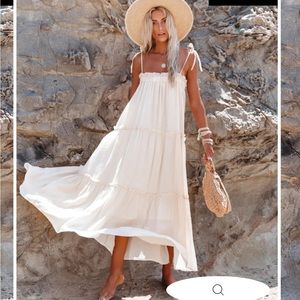 Catch The Sun Tiered Midi Dress - Eggshell